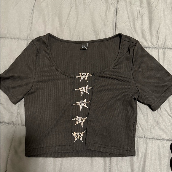Wild Fable Black Crop Top with Butterfly Details - Picture 1 of 1